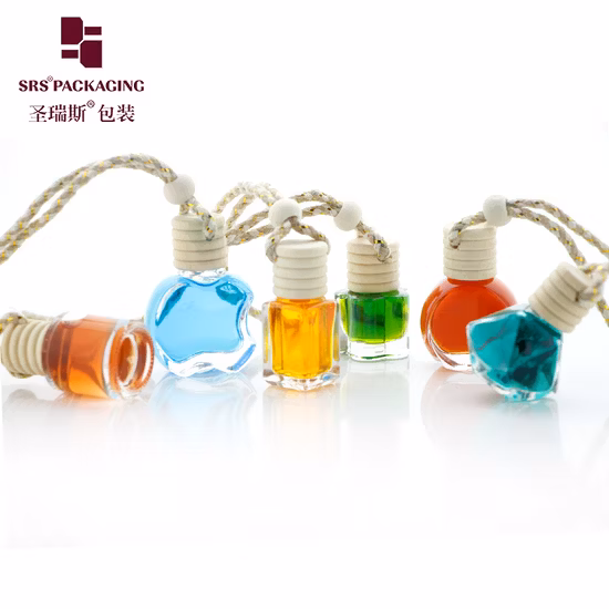 6ML 8ML10ML Commercio all'ingrosso Rotondo Quadrato Imballaggio cosmetico Coperchio in plastica di legno Contagocce Profumo per auto Fragranza Diffusore di olio essenziale Appeso Mini bottiglia di vetro vuota