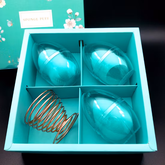 Set di spugne cosmetiche di bellezza multicolori per trucco, con supporto in metallo e bella confezione regalo