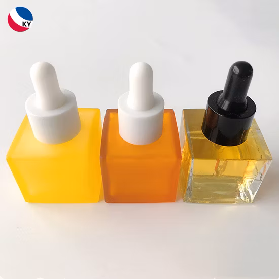 Flacone contagocce in vetro quadrato da 30 ml Flacone per olio essenziale in vetro colorato smerigliato da 30 ml con contagocce Flacone per siero di olio da 1 oz